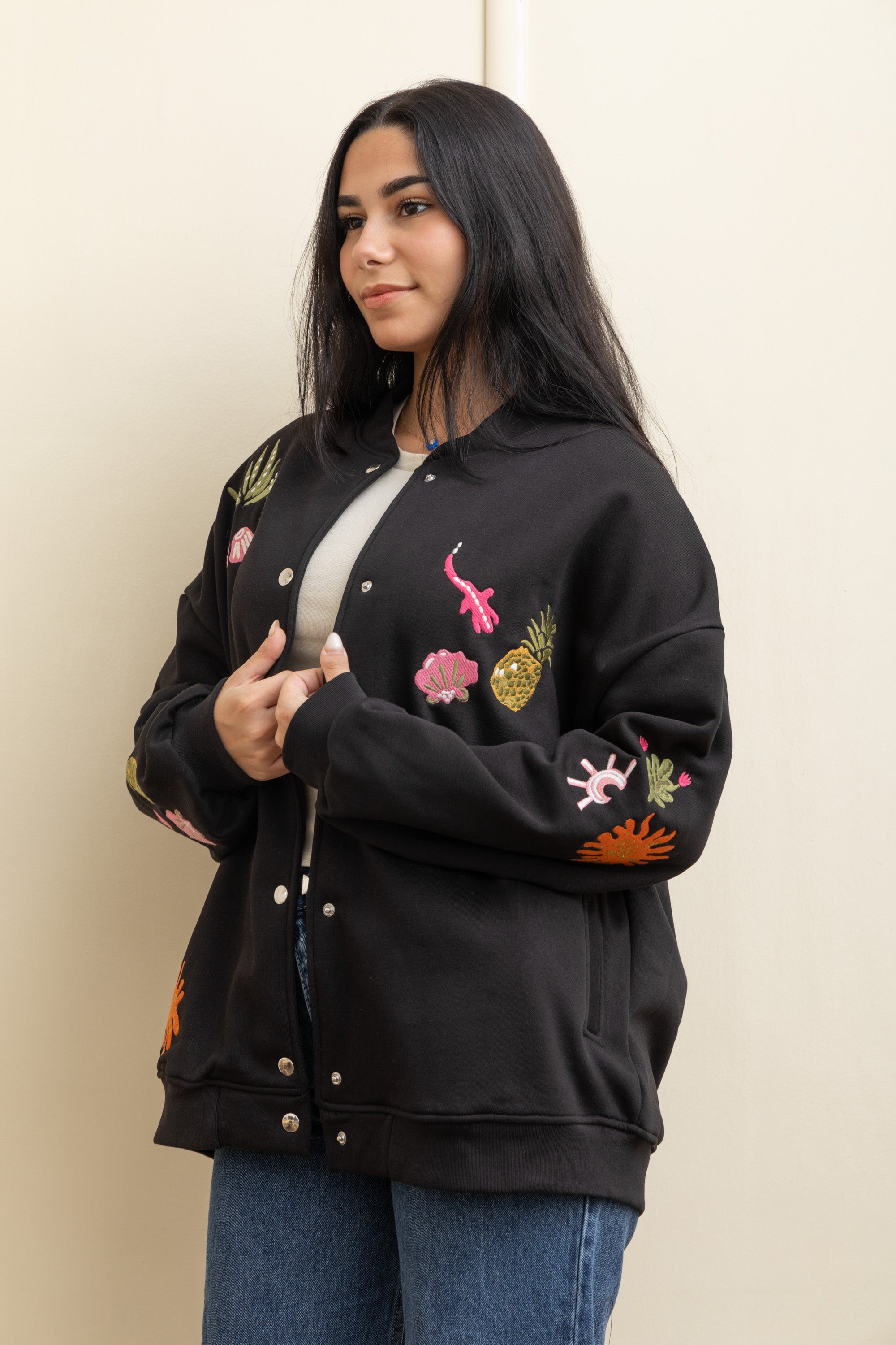 Image of Black Casual Cool Oversized Cotton Jacket
